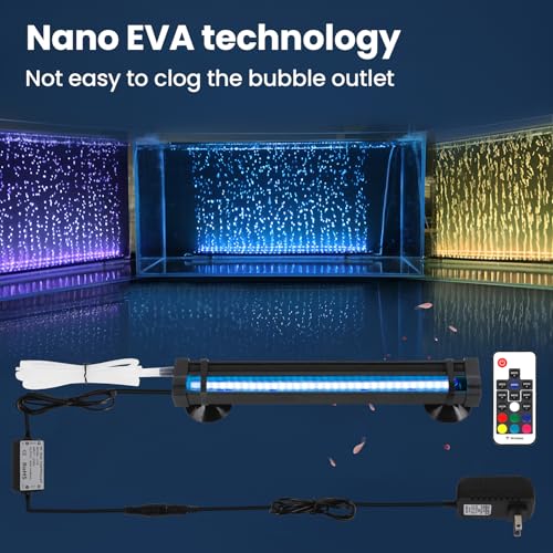Submersible Bubble Aquarium Light：RGB Aquarium Light with Remote Control Oxygenator for Saltwater Coral Growth - 9 Inch Waterproof Fish Tank Light Designed for Aquarium Breeders - size: 9 inch Nanoscale Bubbles