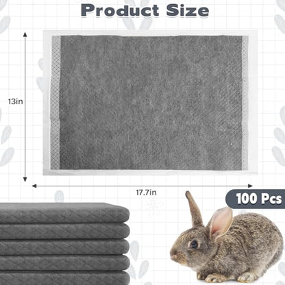 kathson 100PCS Rabbit Pee Pads 18×13in Disposable Guinea Pig Cage Liners Super Absorbent Black Carbon Odor-Control Bunny Training Pad with Quick-Dry Surface for Bunny Kitten Hedgehog Small Animals - size: Gray, 100Pcs