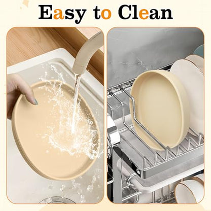 BNOSDM Silicone Dog Food Plate Shallow Dog Bowl Flat Cat Dish 1 Pack Small Puppy Plates for Small Dogs and Cats Whisker Fatigue Pet Feeding Bowls for Dry and Wet Food (Beige) - color: 1 Pcs - (Beige)