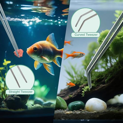 Syn-zer 2PCS Stainless Steel Reptile Feeding Tongs, 10.6 inch Straight and Curved Tweezers for Aquarium, Terrarium & Crafts Bearded Dragon Snake Tank Accessories, Planted Tank Tools Feeder for Lizards - color: Silver