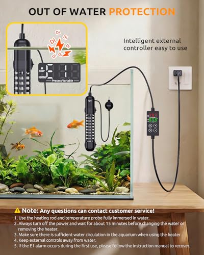 SEAOURA Small Aquarium Heater, 50W Mini Fish Tank Heater 5-10 Gallon, Adjustable Submersible Turtle Betta Heater with External Digital Display Intelligent Safety Protection for Fresh/Saltwater - size: Tank for 5-10 Gallon