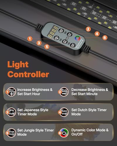 Pawfly Aquarium Light for Plants, 19 W Bluetooth Fish Tank Light, Full Spectrum Aquarium Lights for 18"-24" Fish Tanks, Extendable 24/7 LED Lights with Timer Modes & Adjustable Brightness - size: 18"-24"