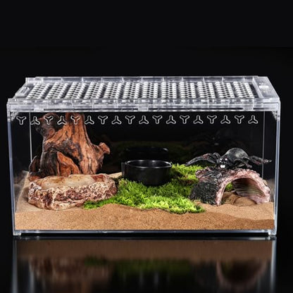 Reptile PC Terrarium 11.8" x 7.87" x 5.9" Full View Enclosure for Reptiles Geckos Tarantulas Spiders Insects with Hide Cave Feeding Bowl (L-Starter Kit) - size: L-Starter Kit