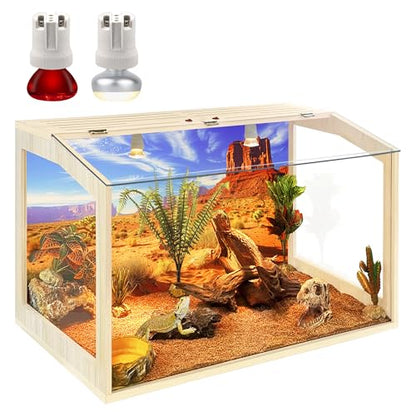 PROLEE Bearded Dragon Tank,30 Gallons Reptile Tank with Clear Tempered Glass Window View, Anti-Scratch Lizard Tank, Spacious Reptile Enclosure for Lguanas, Chameleons - size: 31Gallons