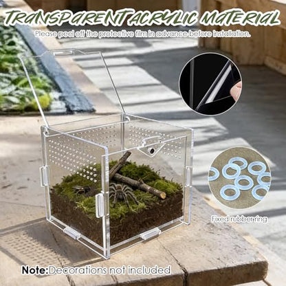 Jumping Spider Enclosure, 4"x4"x4" Acrylic Habitat Terrarium - Top Opening with Ventilation & Feeding Holes, Small Pet Tank for Jumping Spiders, Snails, Insects, Isopods
