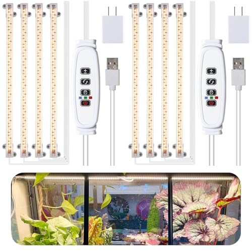 RWNTAO LED Plant Grow Lamp, 3500K Full Spectrum Growing Light Strips for Indoor Small Plants with 3/9/12H Timer & 10 Dimmable Levels, LED Growth Light for Green House Hydroponics Succulent 2 Pack - color: White Cabel, size: 4 Head 2 Pack 3500K
