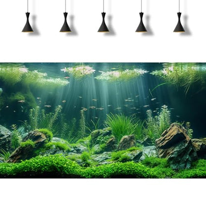 2 Packs Underwater Aquarium Background Lush Green Aquatic Plants Fish Tank Background Undersea Stone with Moss Tropical Reptile Tank Backgrounds Under The Sea World Aquarium Backgrounds 30x12in - color: Dark Green, size: 30(W)x12(H)in