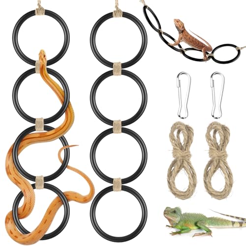 DBNESS 2PCS Snake Climbing Rings, Ball Python Enrichment Hoop Chain Toys, Adjustable Playground Reptiletank Cage Decor Accessories for Corn Snakes, Garter Snakes, Iguana, Lizards, Chameleons, Parrot