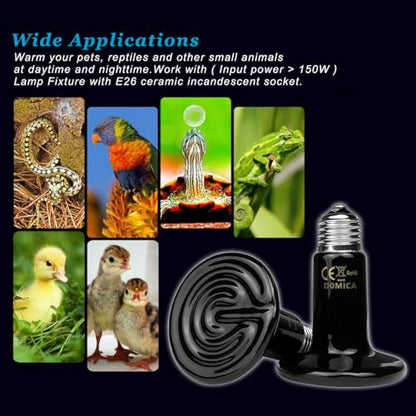 DOMICA Reptile Heat Bulb 50 Watt 2PC, Ceramic Heat Emitter Heat Up Fast, E26 No Light Night Use Heating Bulbs for Beared Dragon, Turtle, Lizard, Snake, Pet Brooder Coop Chicken (50W-Small Tank) - color: 50w-small Tank
