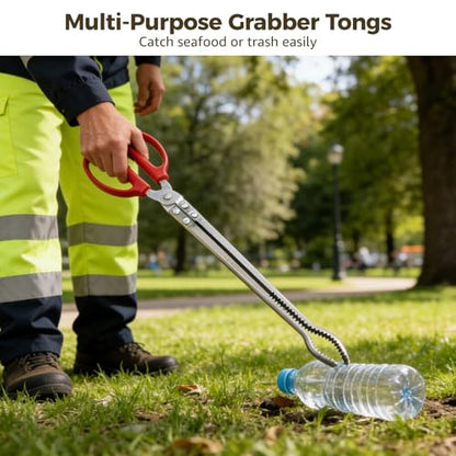 15.0 in Stainless Steel Tongs, Reptile Feeder Clip, Anti-Slip Snake Feeding Tongs with Curved and Toothed Grip, Extra Long Garbage Picking Tool, Safe Catching Tool for Tortoise Lizard Frog Spider