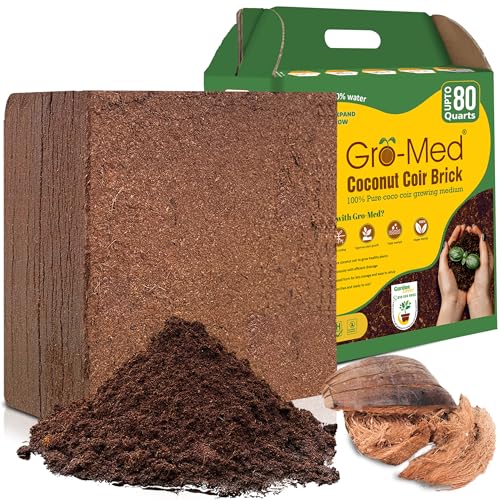 Gro-Med Coco Coir Brick 10 lbs – Expands to 80 Quarts – Enriched Organic Coconut Coir – Potting Soil for Indoor Outdoor Plants, Seed Starter, Vegetables, Mushrooms, Gardening Use - size: 1 Pack - NPK Enriched Coco Coir Block