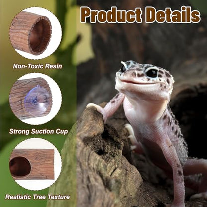 Plastic Hollow Hideout with 2Pcs Powerful Suction Cup, Reptile Hide, Reptile Tank Accessories for Bearded Dragons, Crested Geckos, Frogs, Hermit Crabs, Lizards & Snakes, Terrarium Decor