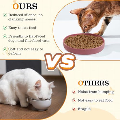 Silicone Dog Food Plate Shallow Dog Bowl Flat Cat Dish Small Puppy Plates for Small Dogs and Cats Whisker Fatigue Pet Feeding Bowls for Dry and Wet Food (Light Brown) - color: 1 Pcs - (Red)
