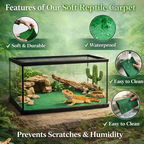 HERCOCCI 2 Pack Reptile Carpet, 39’’ x 20’’ Terrarium Bedding Substrate Liner Reptile Cage Mat Tank Accessories for Bearded Dragon Lizard Tortoise Leopard Gecko Snake (Green) - color: Green
