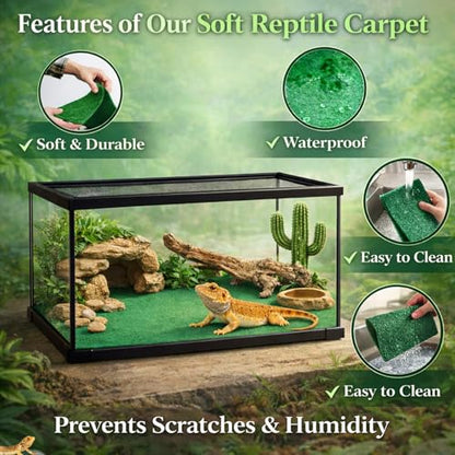 HERCOCCI 2 Pack Reptile Carpet, 39’’ x 20’’ Terrarium Bedding Substrate Liner Reptile Cage Mat Tank Accessories for Bearded Dragon Lizard Tortoise Leopard Gecko Snake (Green) - color: Green