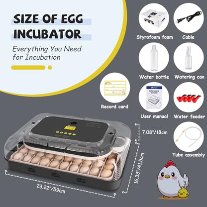 Sailnovo Incubators for Hatching Eggs 70 Egg Incubator with Auto Egg Turning and Auto Humidification, Temperature Control, Incubator for Chicken Duck Quail Eggs, Perfect for Lab School Farm, Grey