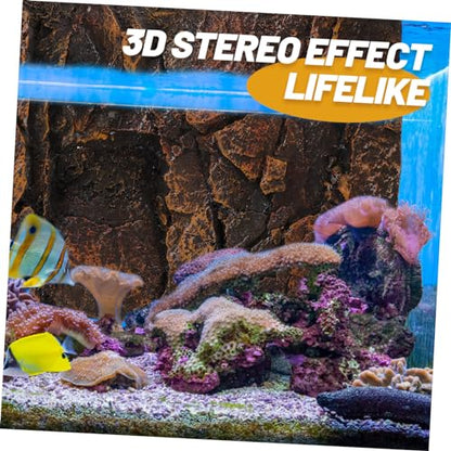 3D Textured Rock Background Board for Reptile and Aquarium Tanks Realistic PU Texture Habitat Decor Natural-Looking Terrarium Backdrop for Lizards Turtles Amphibians and Fish