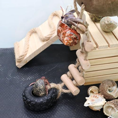 Hermit Crab Climbing Toy, Natural Coconut Reptile Hideout with Ladder, Hanging Coconut Reptile House, Cage or Tank Cave Habitat Accessories, Suitable for Gecko Snake Lizard Chameleon Hermit Crab