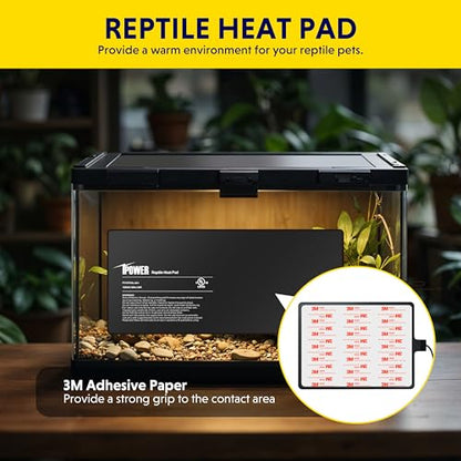 iPower 8x18 Inch Reptile Heating Pad with LCD Digital Aquarium Thermometer, Reptile Heat Mat with Adjustable Temperature Control for Reptiles - color: Black/Heat Pad with Adjust Knob+ Thermometer, size: 8" x 18"