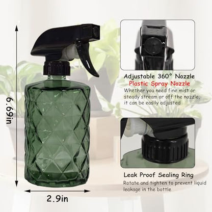 YYTSGG Green Glass Plant Mister Bottle, 12oz Refillable Water Spray Bottle with Adjustable Mist Nozzle for Indoor Flowers, Outdoor Gardening, Cleaning, Hair and Pets Care - color: Light Green