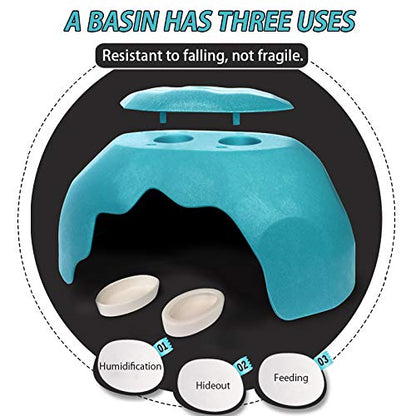 Reptile Hideouts Box with 2 Ceramic Sinks to Increase Humidity Terrarium Reptile Hide Habitat Humidify Cave for Turtle Lizard Tortoise Amphibians Snake, 9.8x5.9x5.9 - color: Blue