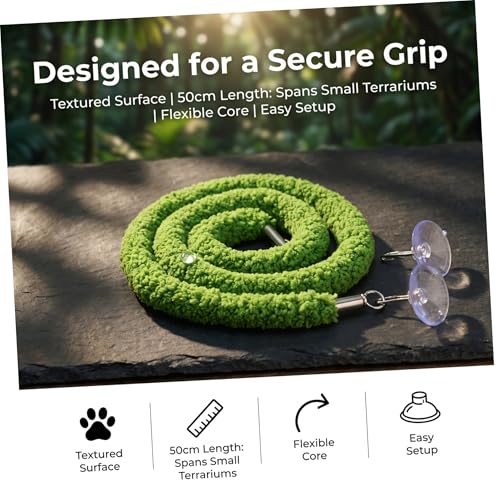 Luxshiny Reptile Climbing Vine for Snakes and Lizards Flexible Green Plush Rope with Stable Climbing Support and Suction Cup Hook Realistic Design for Pet Habitat Decor and Terrarium