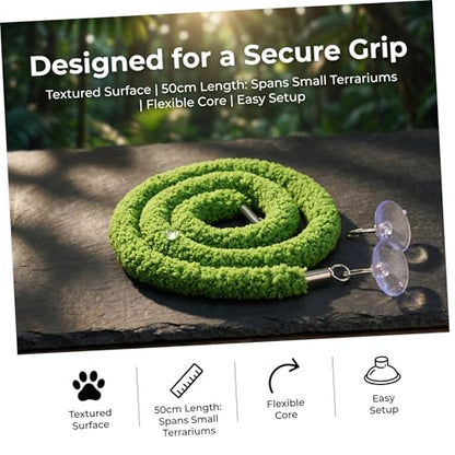 Luxshiny Reptile Climbing Vine for Snakes and Lizards Flexible Green Plush Rope with Stable Climbing Support and Suction Cup Hook Realistic Design for Pet Habitat Decor and Terrarium