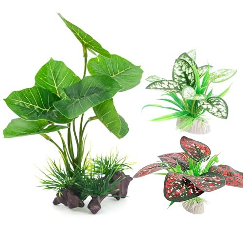 Reptile Artificial Plants 3PCS Terrarium Plants Aquarium Plants Decorations for Amphibian Habitat Decor - color: A-3pcs Set/Light Green