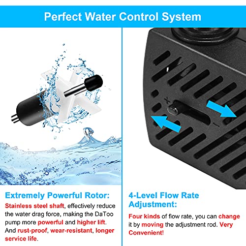 DaToo 50GPH 3W Small Submersible Water Pump Mini Fountain Pump Ultra Quiet For Aquarium Fish Tank Pond Statuary Hydroponics - size: 3W 50GPH (With 3.3ft Free Tubing)