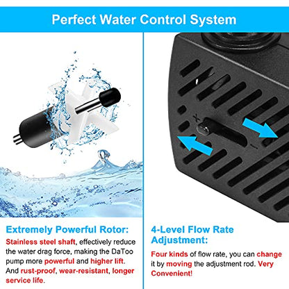 DaToo 50GPH 3W Small Submersible Water Pump Mini Fountain Pump Ultra Quiet For Aquarium Fish Tank Pond Statuary Hydroponics - size: 3W 50GPH (With 3.3ft Free Tubing)