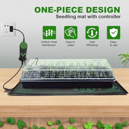 Seedling Heat Mat with Built-in Thermostat 2 Pack, 10" x 20.75" Waterproof Plant Heating Pad with Temperature Controller for Hydroponic,Germination, Indoor Gardening, Greenhouse, MET-Certified - size: 20x10.75*2