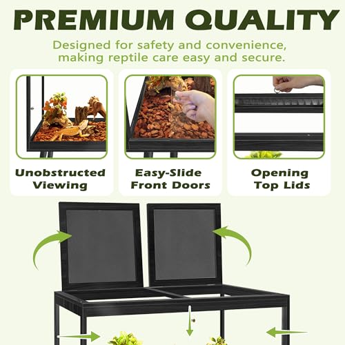 PROLEE Bearded Dragon Tank with Leg Stand 22 Gallons, Wooden Lizard Tank,Reptile Tank with Metal Mesh Roof Door, Acrylic Panel Snake Tank with Lock Design (Black, 24"x16"x16") - color: Black, size: 24"x16"x16"