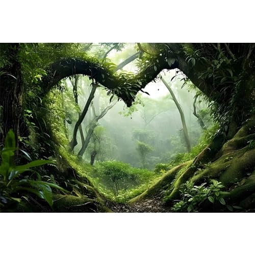 AWERT 24x12 inches Polyester Tropical Rainforest Terrarium Background Stream Green Huge Tree Reptile Habitat Background Foggy Rainforest Aquarium Background - size: 24x12in/60x30cm