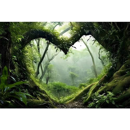 AWERT 72x24 inches Polyester Tropical Rainforest Terrarium Background Stream Green Huge Tree Reptile Habitat Background Foggy Rainforest Aquarium Background - size: 72x24in/180x60cm