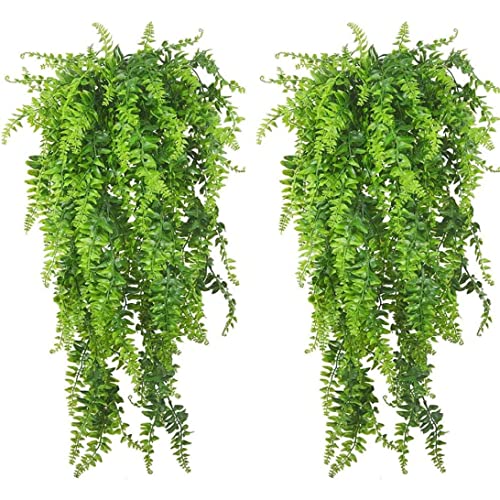 2 Pack Reptile Tank Accessories, Artificial Reptile Plants Hanging Vines Climbing Terrarium Plant with Suction Cup for Bearded Dragons Lizards Snake Hermit Crab Tank Habitat Decorations