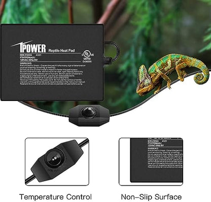 iPower 6 by 8 Inch Reptile Heating Pad with Temperature Adjustable Controller Knob, Under Tank Warmer Terrarium Heat Mat for Reptiles and Amphibians (Pack of 2) - size: 6 X 8 Inch (Pack of 2)