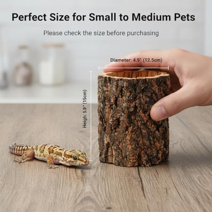 Veemoon Natural Tree Trunk Reptile Hide Cave Reptile & Amphibian Habitat Hideouts Natural Cork Bark Tree Trunk Terrarium Log Cave Wood Climbing Hide for Gecko Snakes Hermit Crabs Frog, 4. 9×5. 9"