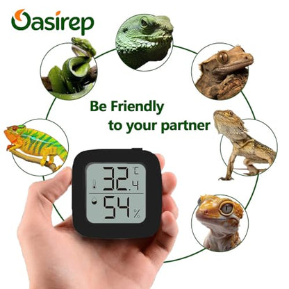 Black Reptile Thermometer and Hygrometer – LCD Digital Temp & Humidity Gauge for Bearded Dragon, Ball Python, Crested Gecko, Tortoise, Frog, Axolotl Tanks - color: Black - 1 Pack