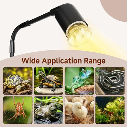 Reptile Heat Lamp, 360° Rotatable UVA/UVB Light Lamp with 2 Pack Basking Bulbs 50W, Suitable for Bearded Dragon, Reptiles, Turtle, Lizard, Snake