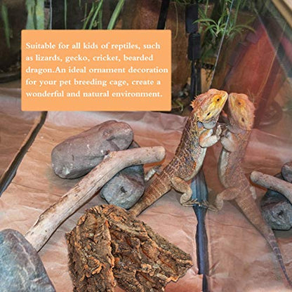 VILLCASE 2-Pack Reptile Bark Hideout Climb Platform Natural Cork Bark for Terrarium Landscape Decoration Ideal for Bearded Dragons Lizards Amphibians 7.87X3.14X0.78In
