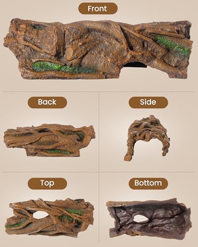 REPTITRIP Reptile Hide Cave, Resin Tree Bark Reptile Hideout for Snakes, Geckos, Lizards, and Bearded Dragons - Habitat Cave for Terrariums and Aquariums