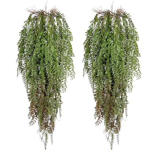 RECUTMS Artificial Hanging Plants Faux Ivy Vine Leaves 2Pcs 3.7Ft Fake Plants Hanging Wall Greenery for Spring Summer Home Garden Wedding Graduation Party Indoor Outdoor Shelf Decorations(Green Brown) - color: Green Brown
