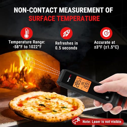 TempPro 2-in-1 Instant Read Thermometer for Cooking, Infrared Thermometer with Meat Probe, Non-Contact Laser Meat Thermometer for Griddle Grill Pizza Oven, Black, Gift for Dad Him Husband
