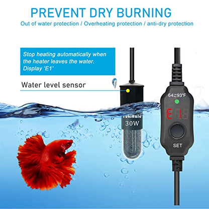 YukiHalu Super Mini Aquarium Heater, 10W 20W 30W Adjustable Fish Tank Heater with External Controller, Overheating Protection, Digital Display, Used for 0.5-3 Gallons(20 watts) - size: 20 Watts