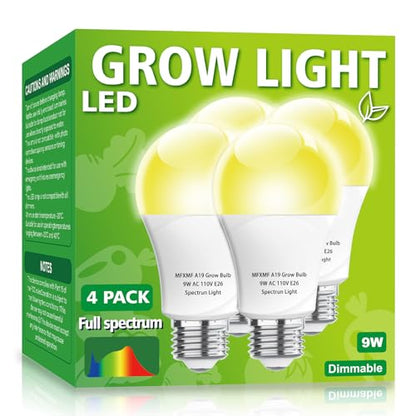 4 Pack LED Grow Light Bulbs A19 Bulb, Full Spectrum Plant Light Bulb, 9W E26 Grow Bulb Replace up to 80W, Grow Light for Indoor Plants, Flowers, Greenhouse, Indore Garden, Hydroponic - size: 4 Count (Pack of 1)