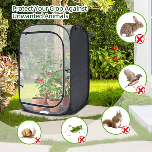 Ohuhu 36'' Garden Mesh Plant Cover, 2 Pack Pop Up Plant Protector Strawberry Cover Garden Net Cage Wind Protection for Plants Outdoor with Storage Bag 24 x 24 x 36 Inches