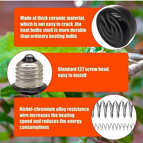 Mini Reptile Heat Lamp, 25w Infrared Ceramic Heat Emitter, No Light Emitting Reptile Heat Bulbs,Ceramic Heat Lamp for Amphibian, Chicken Coop,Cat, Turtle, Snake,Terrarium (1, 100 W) - size: 100 W