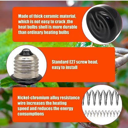 Mini Reptile Heat Lamp, 25w Infrared Ceramic Heat Emitter, No Light Emitting Reptile Heat Bulbs,Ceramic Heat Lamp for Amphibian, Chicken Coop,Cat, Turtle, Snake,Terrarium (1, 100 W) - size: 100 W