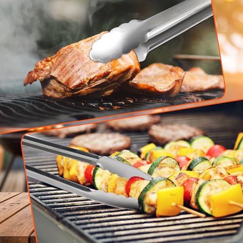 Grill Tongs, 17 Inch Extra Long BBQ Tongs, Premium Stainless Steel Metal Tongs for Cooking, Grilling, Barbecue/BBQ, Buffet (17", 1PC) | For Cooking/Serving/Grilling | Heat-Resistant | Dishwasher Safe - size: 17" 1PC