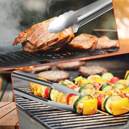 Grill Tongs, 17 Inch Extra Long BBQ Tongs, Premium Stainless Steel Metal Tongs for Cooking, Grilling, Barbecue/BBQ, Buffet (17", 1PC) | For Cooking/Serving/Grilling | Heat-Resistant | Dishwasher Safe - size: 17" 1PC